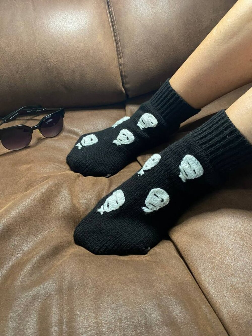 Hand Knit Black Skull Socks Gothic Punk Alternative Style